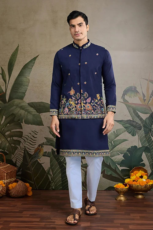 Navy Men's Kurta Koti Set – Stylish & Elegant