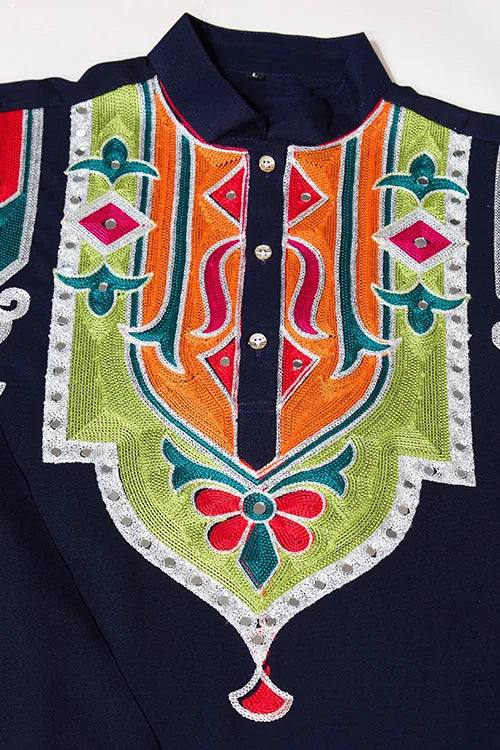 Navy Blue Embroidered Festival Wear Kurta for Men