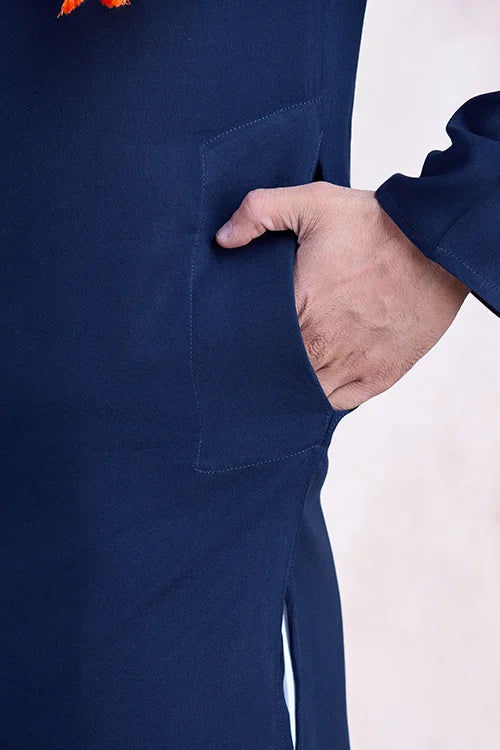 Navy Embroidered Men's Kurta - Formal Wear