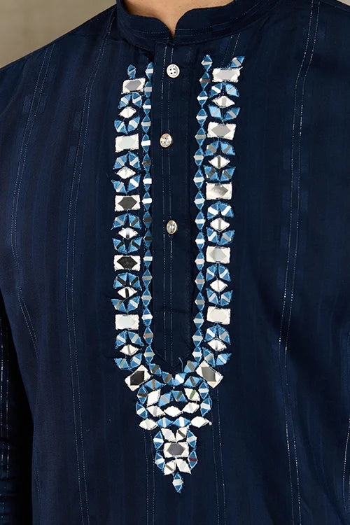 Elegant Navy Blue Mens Wear Kurta Set with Dupatta