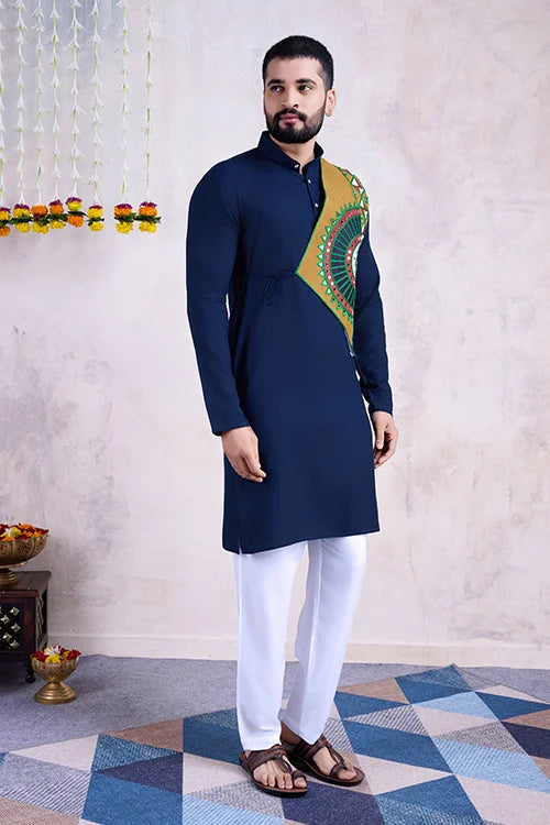 Navy Color Ready To Wear Traditional Kurta For Mens Wear