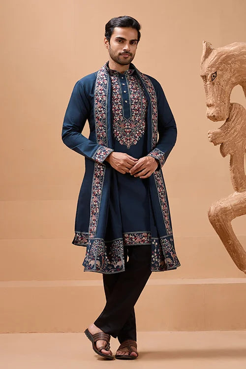 Elegant Teal Blue Kurta with Dupatta for Mens Wear