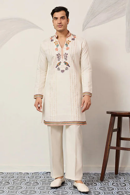 Luxury White V Neck Kurta Pant For Festive Wear
