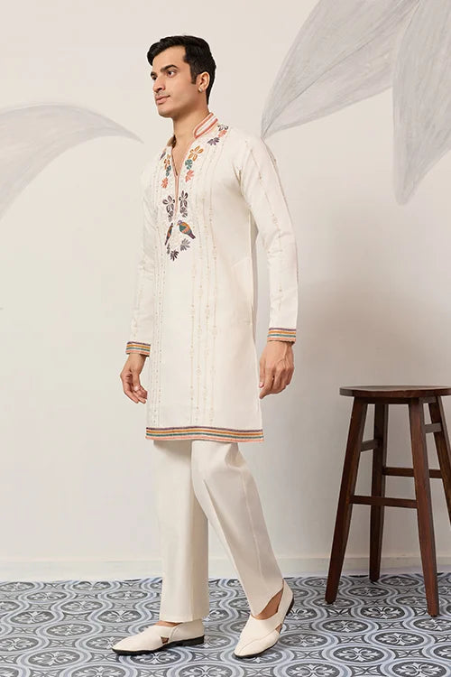 Luxury White V Neck Kurta Pant For Festive Wear