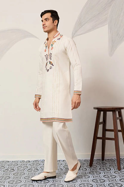 Luxury White V Neck Kurta Pant For Festive Wear