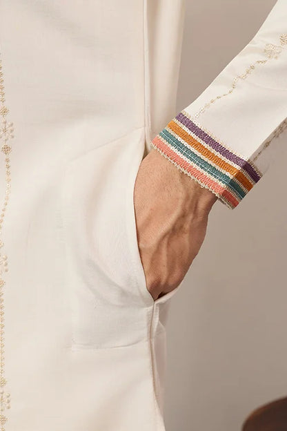 Luxury White V Neck Kurta Pant For Festive Wear