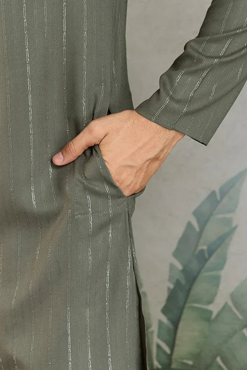 Premium Olive Green Mirror Work Kurta with Dupatta for Occasions