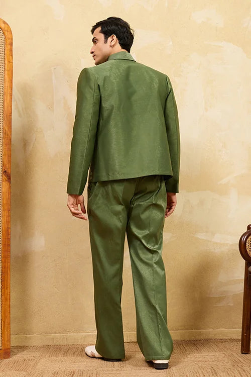 Regal Green Bomber Jacket With Thread Work And Pant For Mens