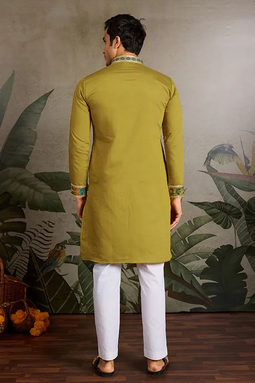 Festive Wear Flourescent Green Embroidered Kurta for Men