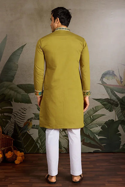 Festive Wear Flourescent Green Embroidered Kurta for Men