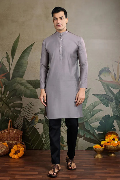 Latest Grey Silk Kurta With Swarovski Koti Jacket For Men’s