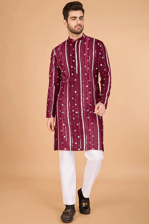 Maroon Traditional Look Ethnic Wear Kurta For Men