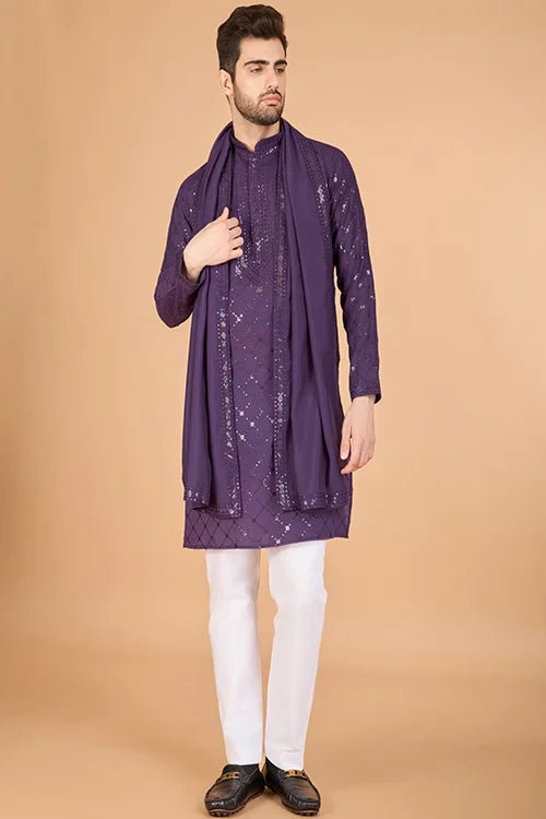 Dusty Purple Traditional Look Ethnic Wear Kurta For Men