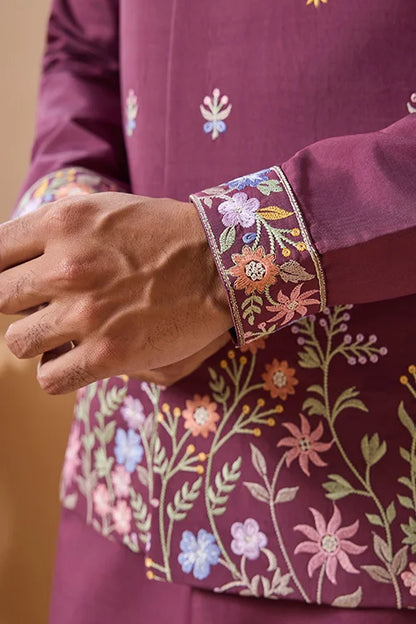 Dusty Color Embroidered Koti Kurta with Pant for Mens