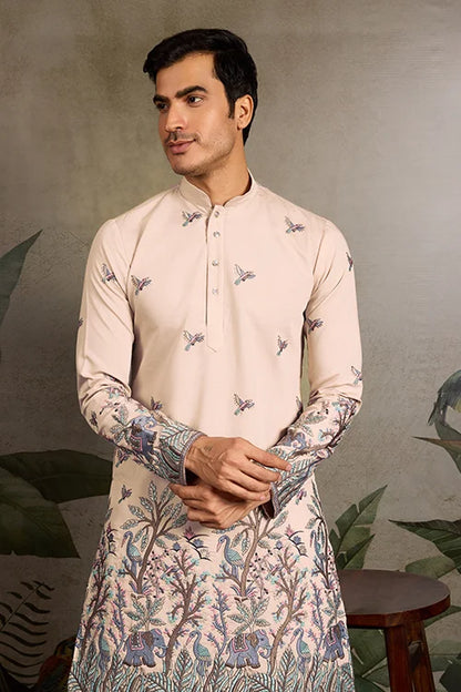 Beige Embroidered Work Beautiful Kurta for Men