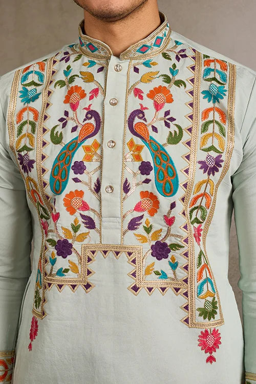 Pista Color Wedding Special Kurta Design for Mens Wear