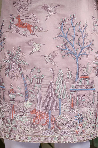Designer Peach Silk Kurta For Men
