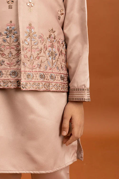 Wedding Special Peach Mirror Work Koti Kurta for Boys