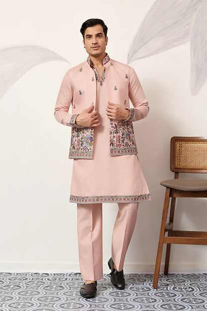 Royal Groom Ceremony Peach Koti Kurta Pair Mens Wear