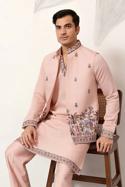 Royal Groom Ceremony Peach Koti Kurta Pair Mens Wear