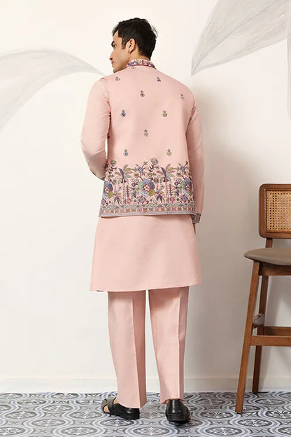 Royal Groom Ceremony Peach Koti Kurta Pair Mens Wear