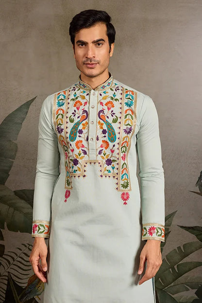 Pista Color Wedding Special Kurta Design for Mens Wear