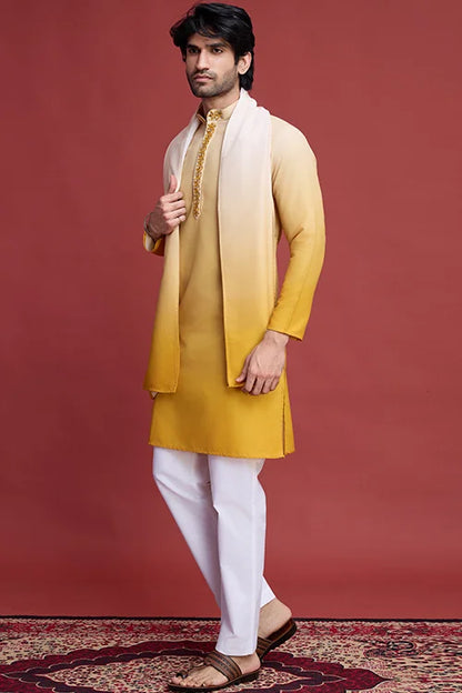 Stylish Designer Men’s Kurta Set With Real Mirror Work