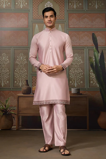 Pink Unique Color Embroidered Koti Kurta Pajama for Mens