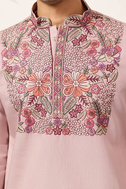 Stylish Dusty Pink Kurta Pant Set For Festive Occasions