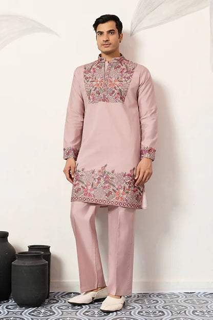 Stylish Dusty Pink Kurta Pant Set For Festive Occasions