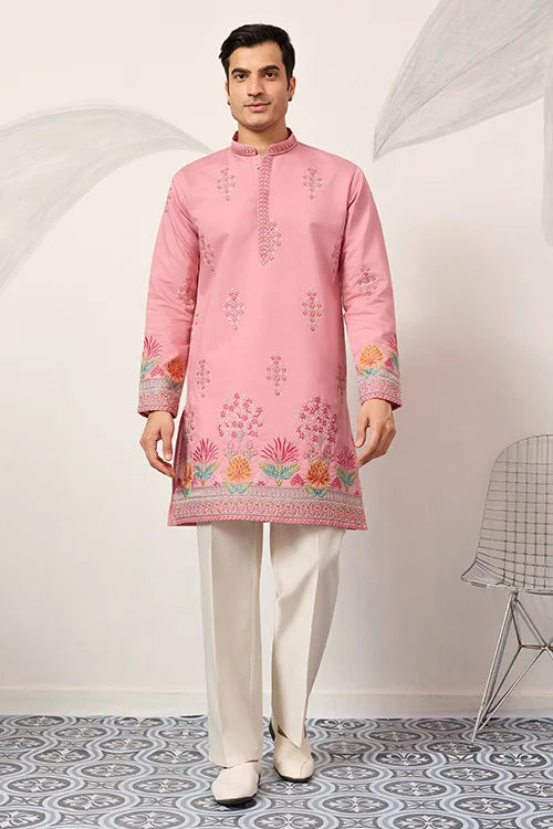 New Stylish Trendy Pink Color Kurta For Mens Wear