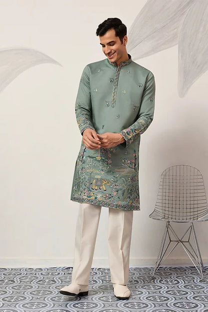 Stylish Pista Mens Wear Kurta For Wedding Occasions