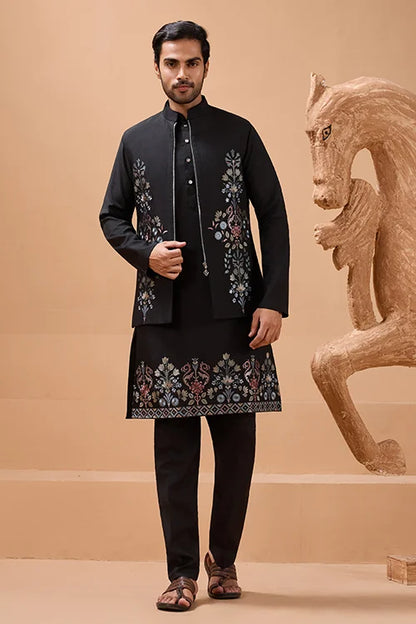 Premium Black Color Special Koti Kurta Set for Mens Wear
