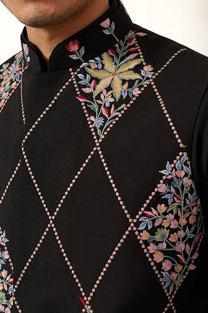 Premium Wedding Black Koti Kurta Pajama for Mens Wear