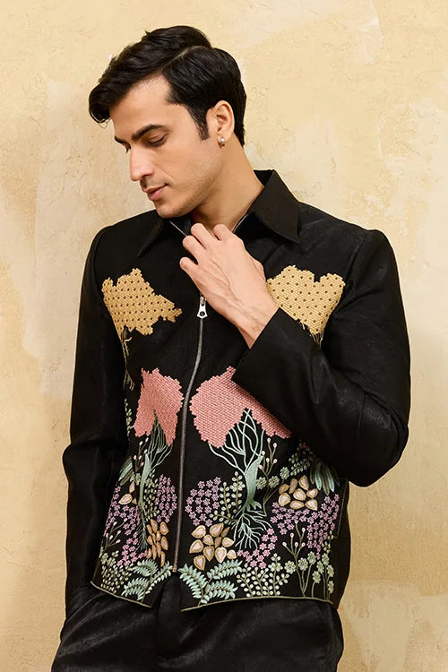 Black Velvet Wedding Bomber Suit For Mens Wear