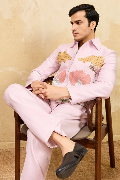 Mens Wear Special Pink Velvet Bomber Jacket Set