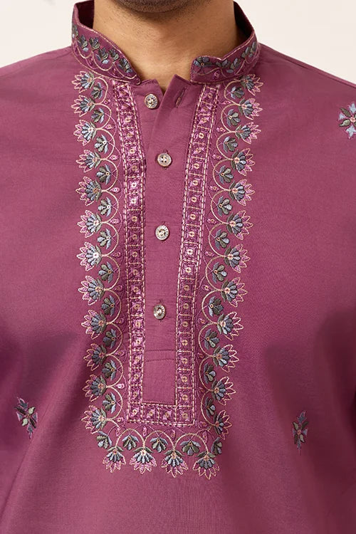 Trendy Pink Color Kurta With Dupatta For Mens Wear