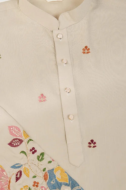 Premium Beige Kurta With Embroidery Wedding Look For Mens Wear