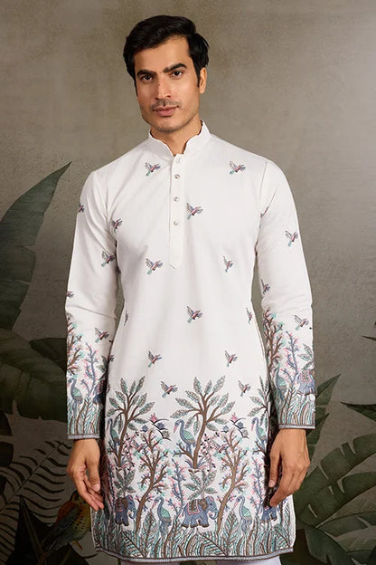 White Embroidered Work Kurta for Groom Wedding Look
