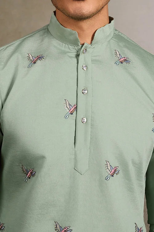Embroidered Pista Green Wedding Kurta for Mens
