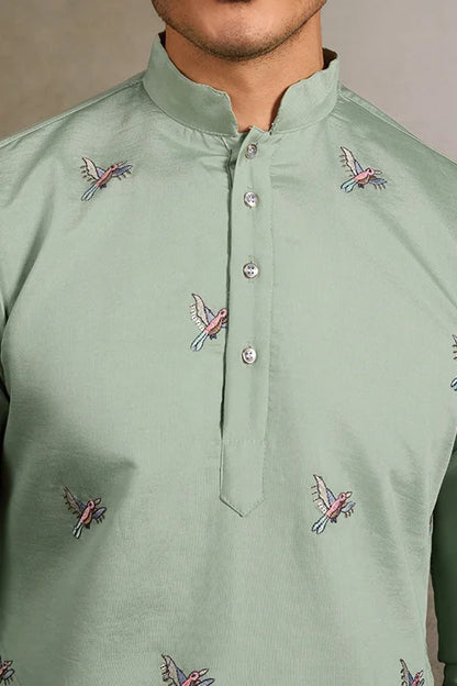 Embroidered Pista Green Wedding Kurta for Mens