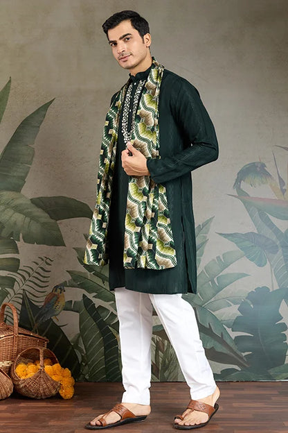 Traditional Green Kurta with Dupatta for Mens Wear