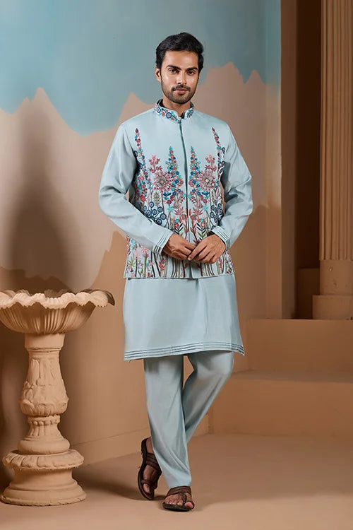 Unique Pista Color Koti Kurta Set for Men’s Style