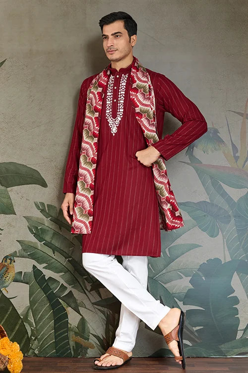 Designer Red Kurta with Dupatta for Festive Look
