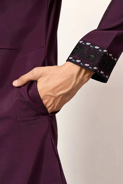 Purple Wedding Special Kurta With Dupatta For Mens Wear