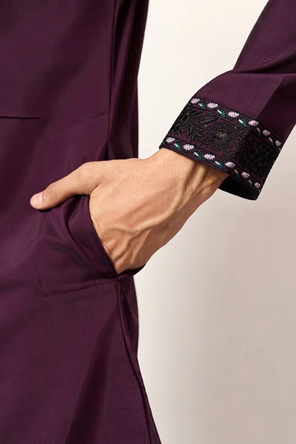 Purple Wedding Special Kurta With Dupatta For Mens Wear