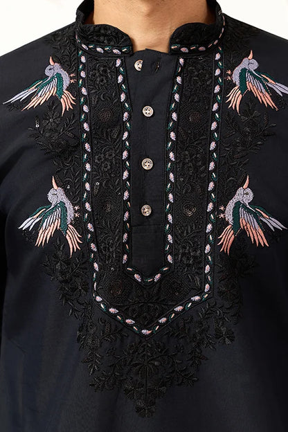 Mens Wear Luxury Navy Blue Kurta With Dupatta Collection