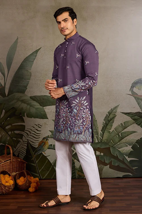 Festive Look Dusty Purple Color Traditional Kurta for Mens
