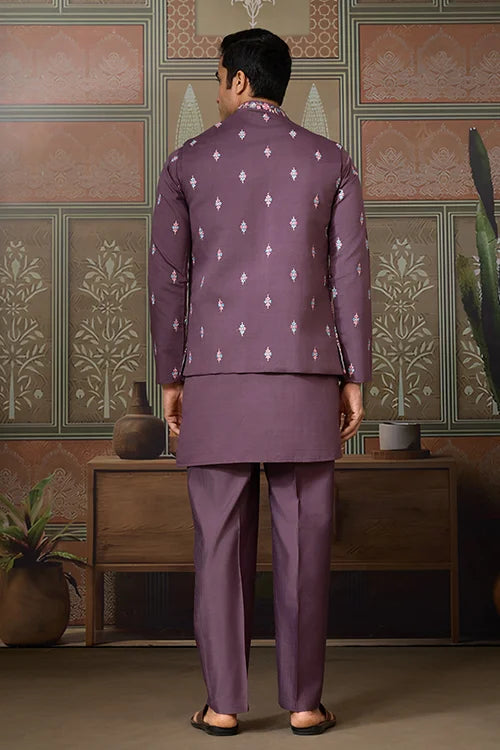 Dusty Purple Wedding Kurta with Matching Koti Set for men