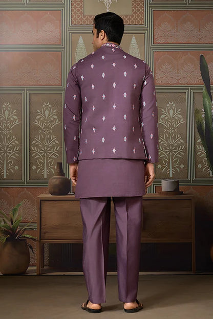 Dusty Purple Wedding Kurta with Matching Koti Set for men